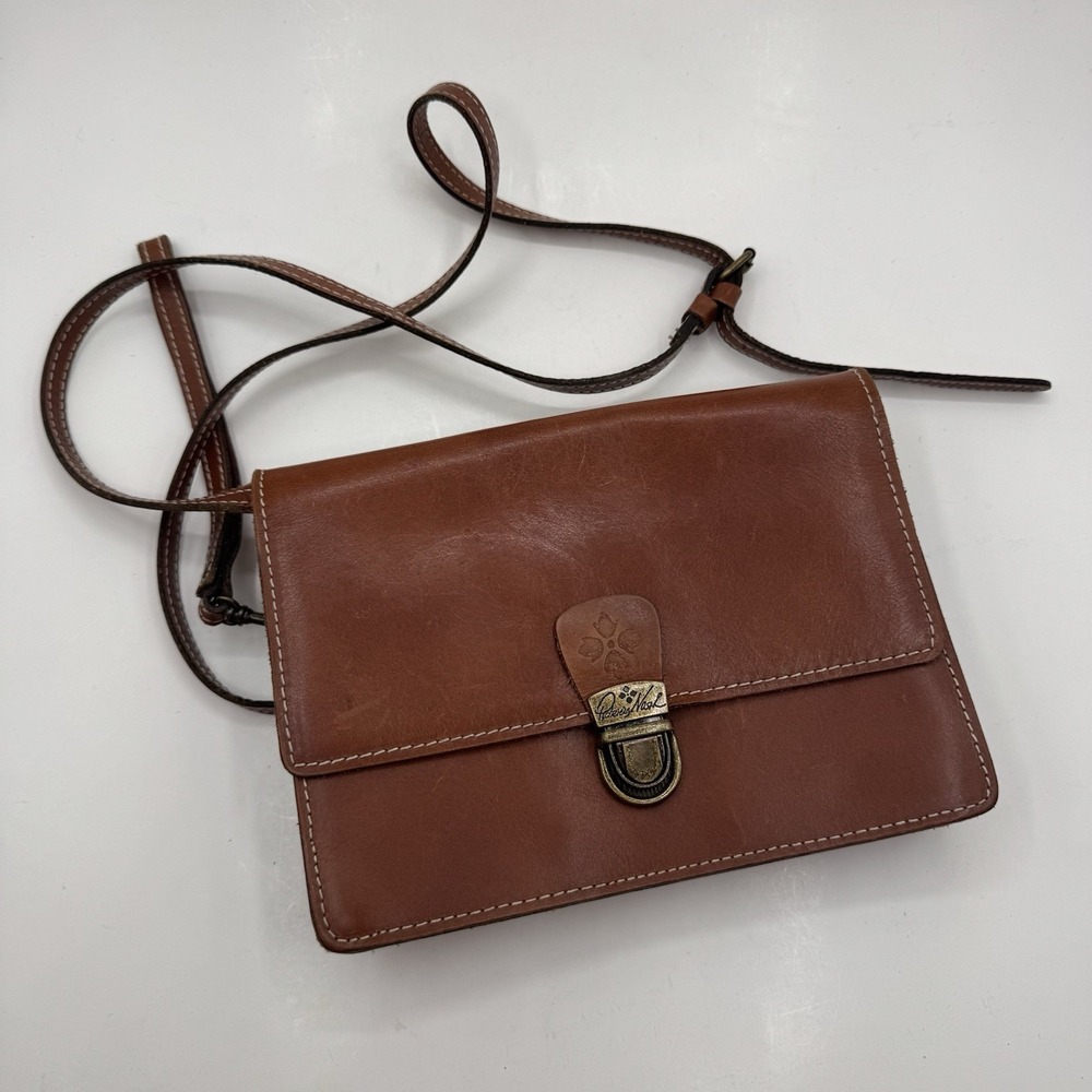 PATRICIA NASH Lanza Cognac Brown Leather Convertible Crossbody Clutch Bag Purse